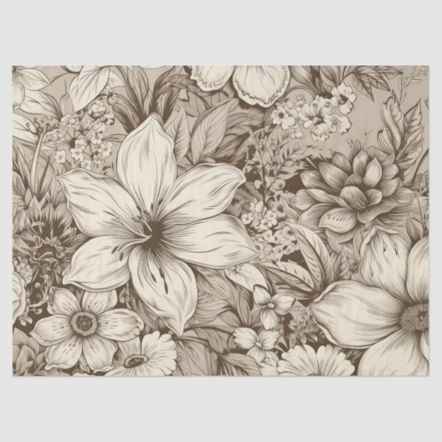 Vintage Floral Sepia Pattern (3) Tissue Paper (Front)