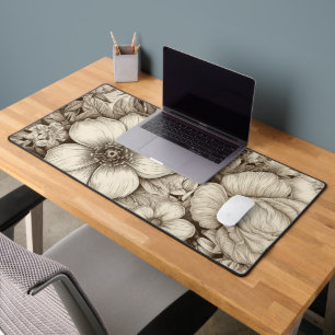 Vintage Floral Sepia Pattern (4) Desk Mat