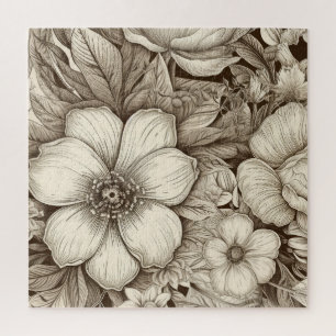 Vintage Floral Sepia Pattern (4) Jigsaw Puzzle