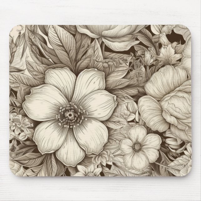 Vintage Floral Sepia Pattern (4) Mouse Pad (Front)