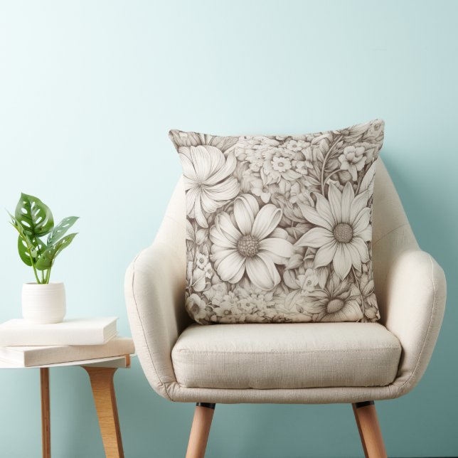 Vintage Floral Sepia Pattern (5) Cushion (Chair)