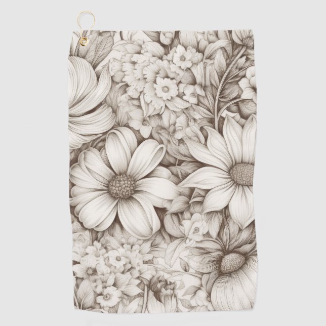 Vintage Floral Sepia Pattern (5) Golf Towel (Front)
