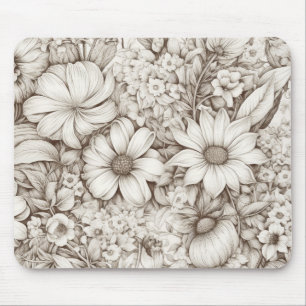 Vintage Floral Sepia Pattern (5) Mouse Pad