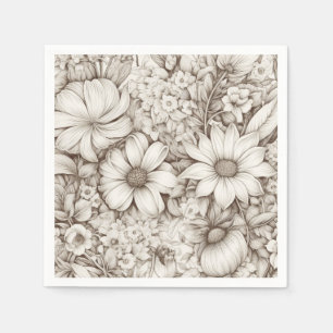 Vintage Floral Sepia Pattern (5) Napkin