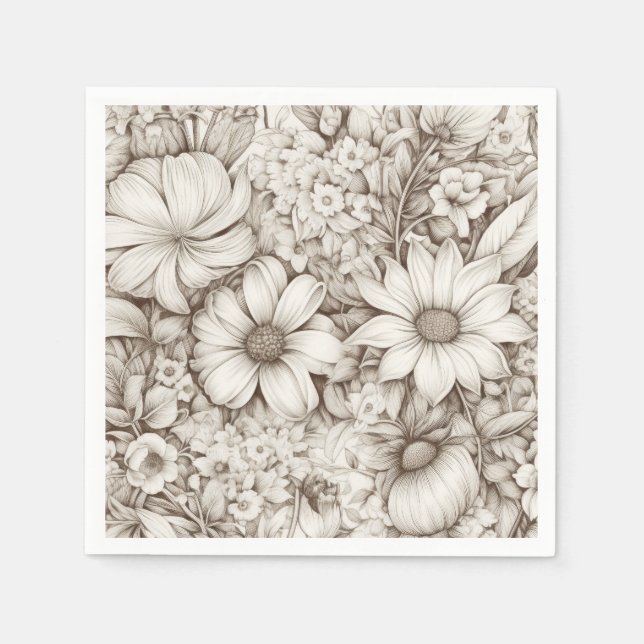 Vintage Floral Sepia Pattern (5) Napkin (Front)