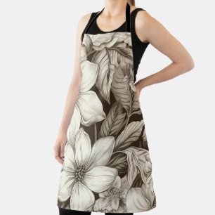 Vintage Floral Sepia Pattern (6) Apron