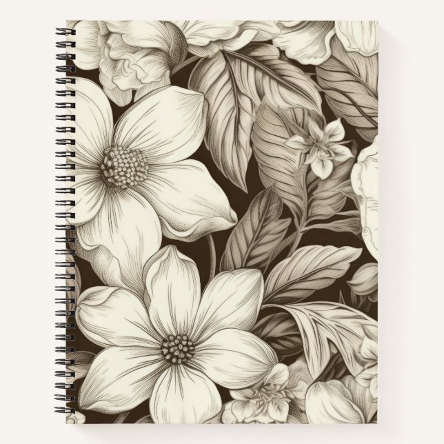 Vintage Floral Sepia Pattern (6) Notebook (Front)