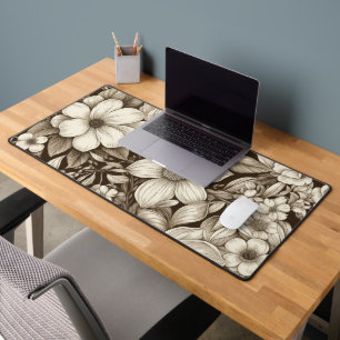 Vintage Floral Sepia Pattern (7) Desk Mat