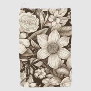 Vintage Floral Sepia Pattern (7) Golf Towel