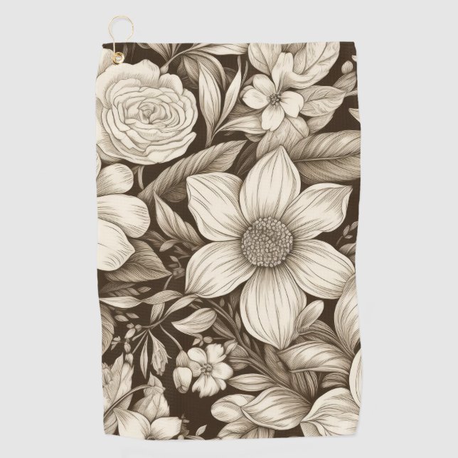 Vintage Floral Sepia Pattern (7) Golf Towel (Front)