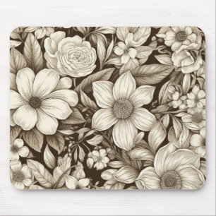 Vintage Floral Sepia Pattern (7) Mouse Pad