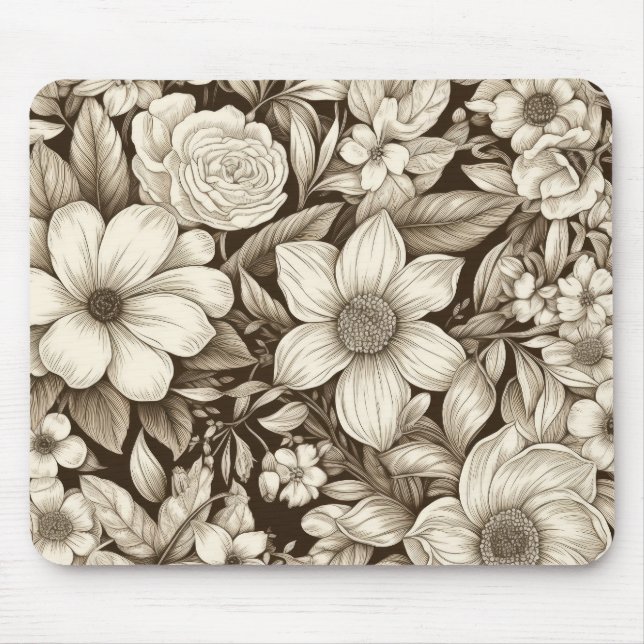 Vintage Floral Sepia Pattern (7) Mouse Pad (Front)