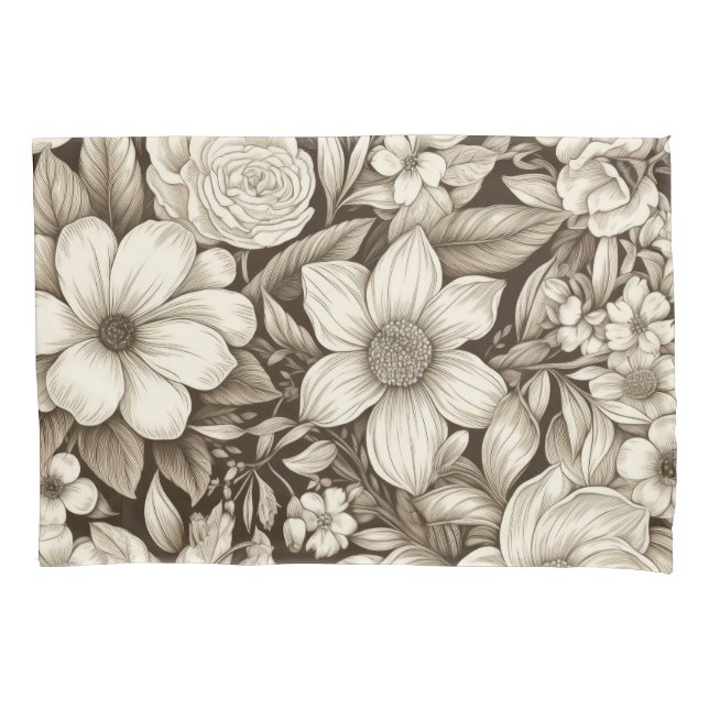 Vintage Floral Sepia Pattern (7) Pillowcase (Front-Left)
