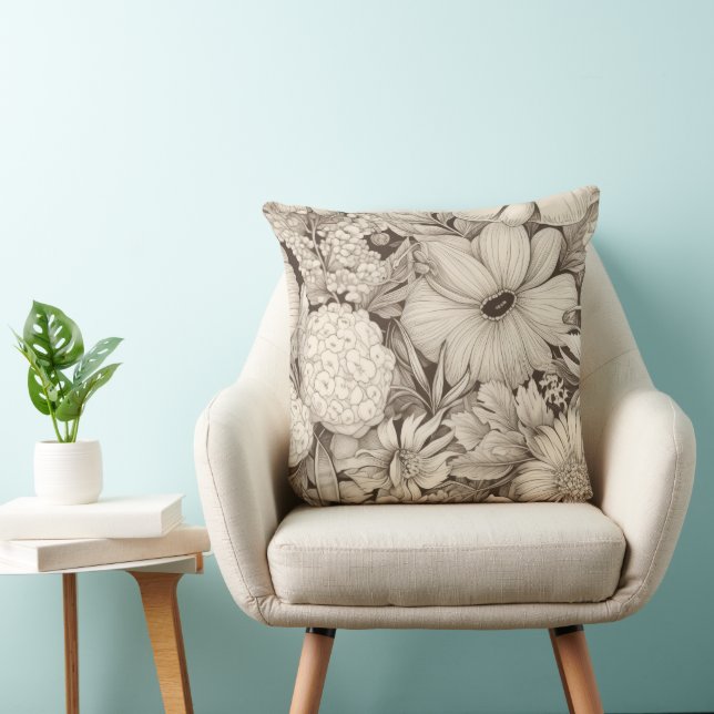 Vintage Floral Sepia Pattern (8) Cushion (Chair)