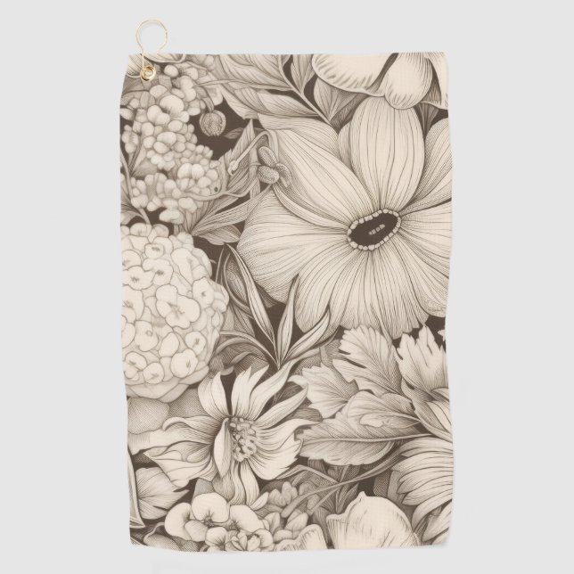 Vintage Floral Sepia Pattern (8) Golf Towel (Front)