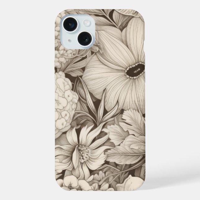 Vintage Floral Sepia Pattern (8) iPhone Case (Back)