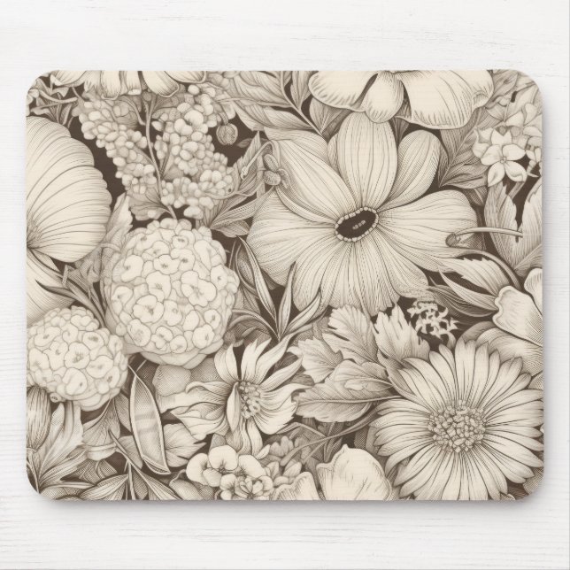 Vintage Floral Sepia Pattern (8) Mouse Pad (Front)