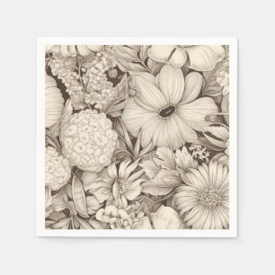 Vintage Floral Sepia Pattern (8) Napkin