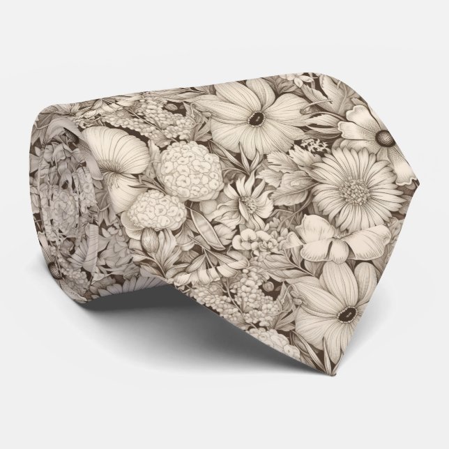 Vintage Floral Sepia Pattern (8) Tie (Rolled)