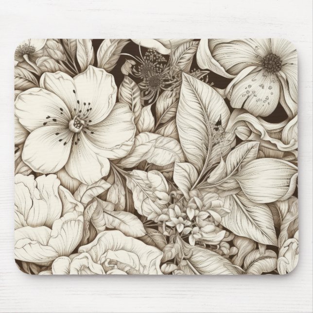 Vintage Floral Sepia Pattern (9) Mouse Pad (Front)