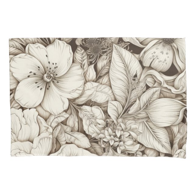 Vintage Floral Sepia Pattern (9) Pillowcase (Front-Left)