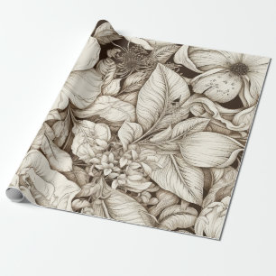 Vintage Floral Sepia Pattern (9) Wrapping Paper