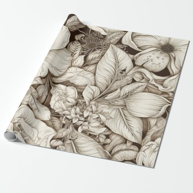Vintage Floral Sepia Pattern (9) Wrapping Paper (Unrolled)