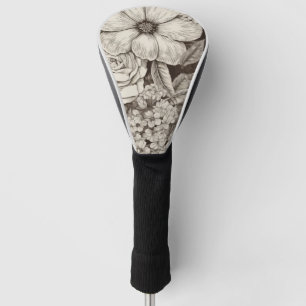 Vintage Floral Sepia Pattern Golf Head Cover