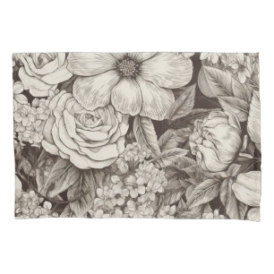 Vintage Floral Sepia Pattern Pillowcase