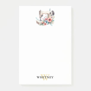 Vintage Floral Sewing Machine Monogrammed Post-it Notes