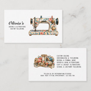 Vintage Floral Sewing Machine Seamstress Tailor Business Card