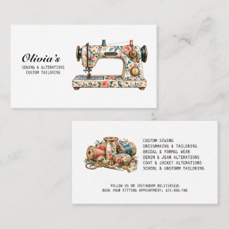Vintage Floral Sewing Machine Seamstress Tailor Business Card