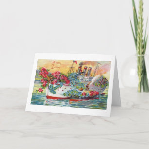Vintage Floral Ship Birthday Card