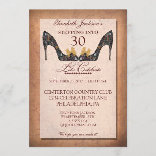 Vintage Floral Shoe 30th Birthday Invitation