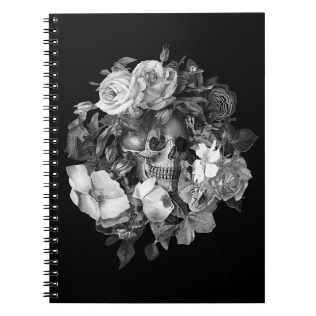Vintage Floral Skull Black &amp; White Custom Notebook (Front)