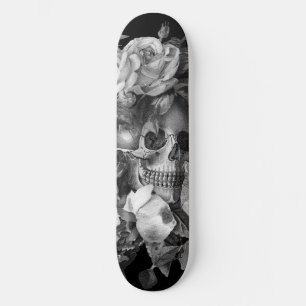 Vintage Floral Skull Black & White Customisable Skateboard