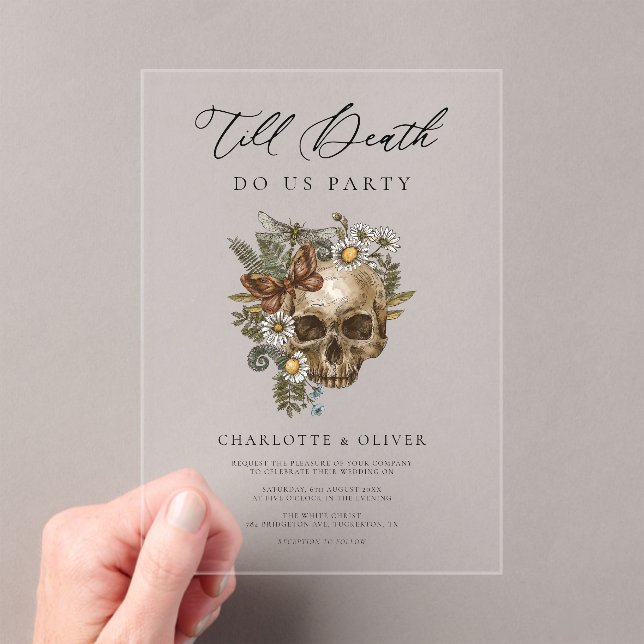 Vintage Floral Skull & Butterfly Gothic Wedding Acrylic Invitations (Insitu (Handheld))