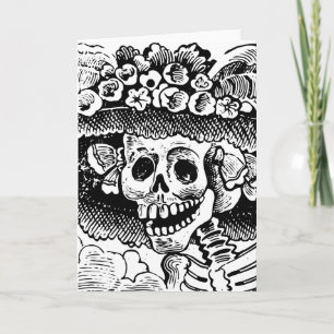 Vintage Floral Skull Halloween Card