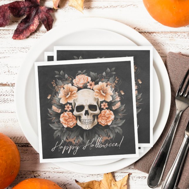 Vintage Floral Skull Halloween Napkin (Spooky but elegant floral Halloween napkins.)