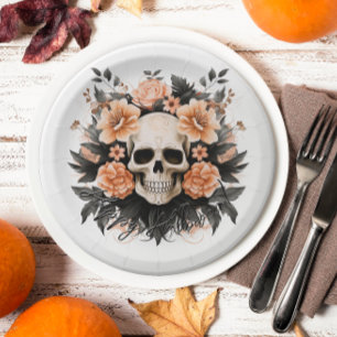 Vintage Floral Skull Halloween Paper Plate