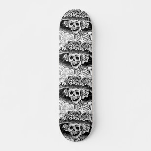 Vintage Floral Skull Halloween Skateboard