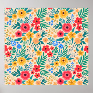 Vintage Floral, Small Colourful Flowers. Poster