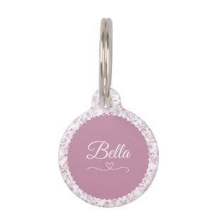 vintage floral Soft Pink & White Pet Tag