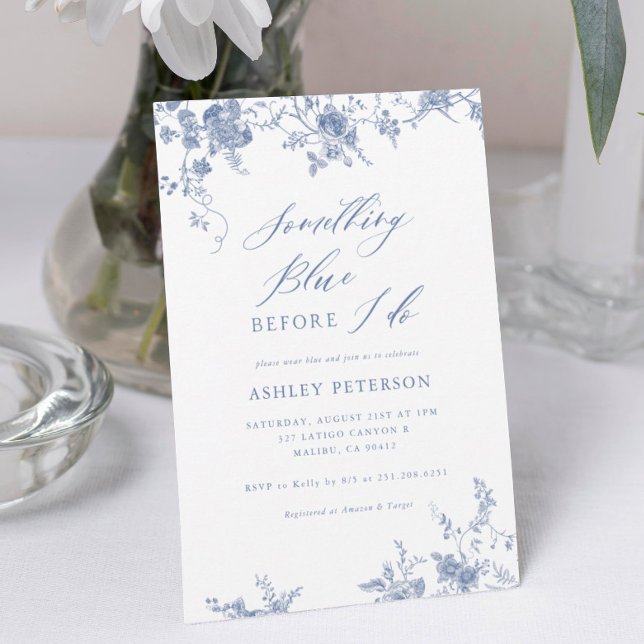 Vintage Floral Something Blue Bridal Shower Invitation (Creator Uploaded)