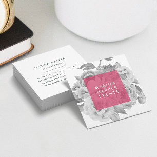 Vintage Floral Square Business Cards   Berry