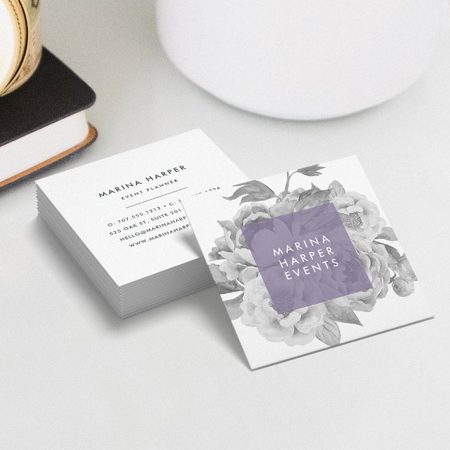 Vintage Floral Square Business Cards | Lilac (Creator Uploaded)