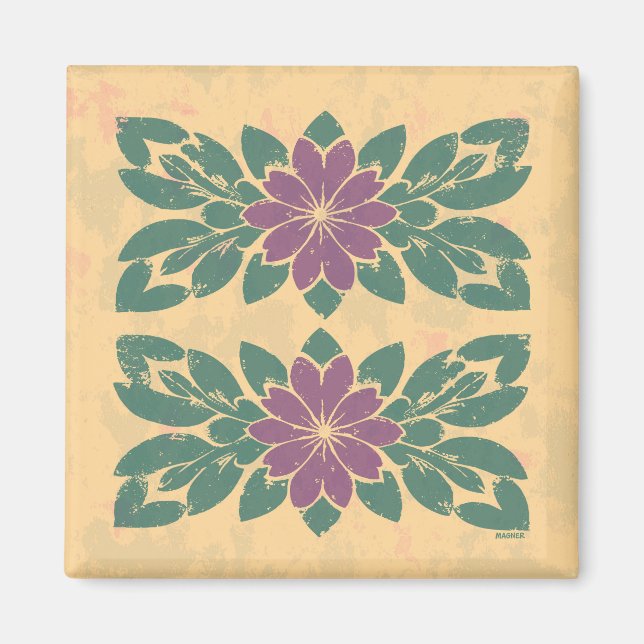 Vintage Floral Stencil Design Magnet (Front)