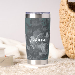 Vintage Floral Still Life Fantasy Slate Green Insulated Tumbler