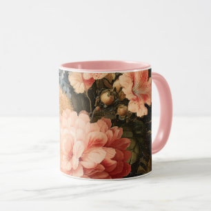 Vintage Floral Still Life with Red and White Bloom Mug
