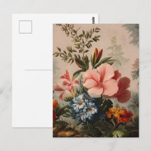 Vintage floral still life with tropical flowers postcard